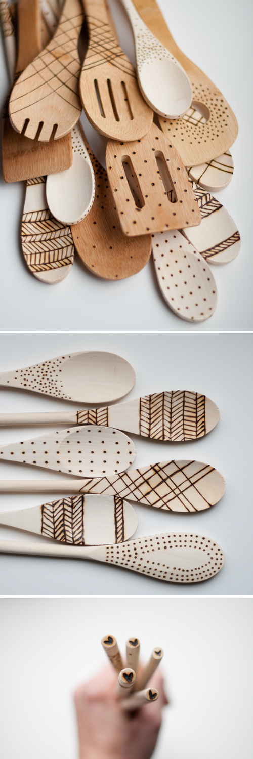 DIY: Etched Wooden Spoons. No paint, so they're food safe!  |  Design Mom